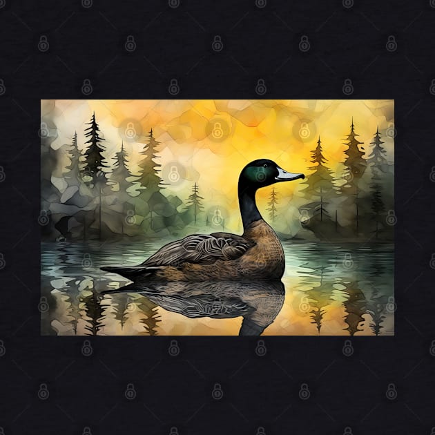 Misty boreal watercolor duck by etherElric